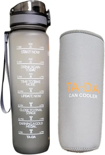 TA-DA Botella motivacional con enfriador de latas. 32 onzas te dice cuánto debes y bebiste | Con enfriador de latas es más cálido, más frío y cómodo