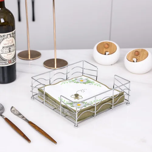 Miniatura 7 de Servilletero plano, elegante servilletero de metal de acero inoxidable para cocina y mesa de comedor, moderno servilletero cuadrado para servilletas