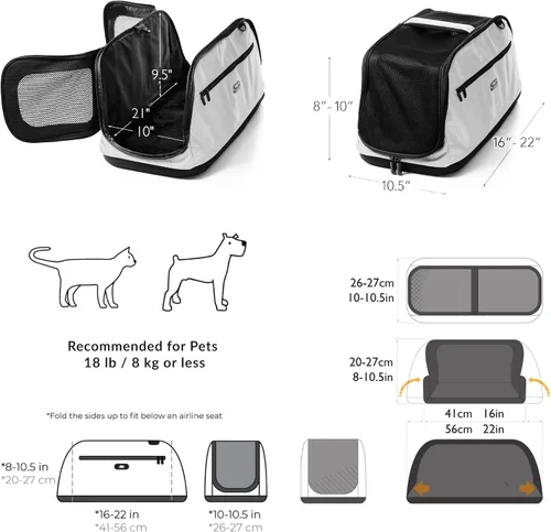 Miniatura 8 de Sleepypod Portador de mascotas para cabina de avión, talla única , Glaciar plata