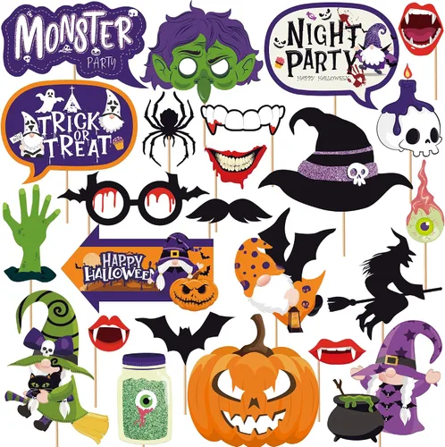 KatchOn, Juego de accesorios para cabina de fotos de Halloween, paquete grande de 24, accesorios de fotos de Feliz Halloween para sesión de fotos,