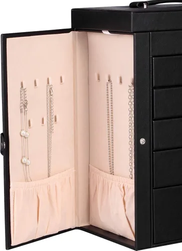 Miniatura 6 de Homde Joyero 2 en 1 enorme organizador estuche de piel sintética con estuche de viaje pequeño regalo para niñas o mujeres negro