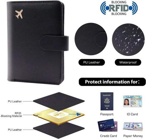 Miniatura 3 de Melsbrinna Rfid - Soporte para pasaporte para mujeres y hombres, juego de etiqueta de maleta de viaje, bonita cartera de pasaporte con ranuras
