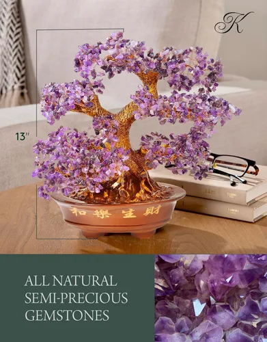 Miniatura 3 de KALIFANO Premium árbol de piedras preciosas – Bonsai Feng Shui Money Tree con propiedades curativas Amatista