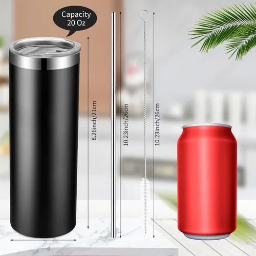 Miniatura 2 de Remagr Vasos delgados a granel de 20 oz de acero inoxidable con tapas y popotes, vasos delgados aislados de doble capa para agua en color claro