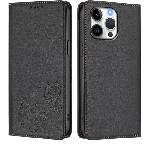 Miniatura 4 de Butterfly Embossed Leather Wallet Flip Case for Motorola Moto E22i 4G, Magnetic Closure, RFID Blocking Cover, Card Holder Black.