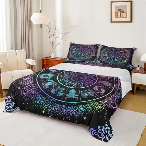 Miniatura 13 de Juego de sábanas de mariposa morada, tamaño Queen, con bolsillo profundo, galaxia mística, juego de ropa de cama de mariposa azul para niños, niñas