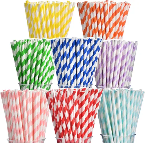 Miniatura 12 de ALINK 100 pajitas rojas, pajitas de papel biodegradables rojas y blancas a rayas para fiestas, eventos, manualidades, suministros de decoración
