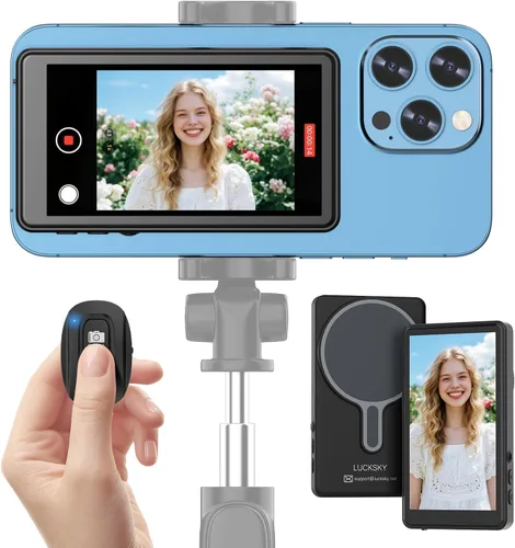 Vlog - Pantalla de monitor para selfie para iPhone, grabación 4K a 60 fps, espejo de pantalla inalámbrico con control remoto, fijación magnética,