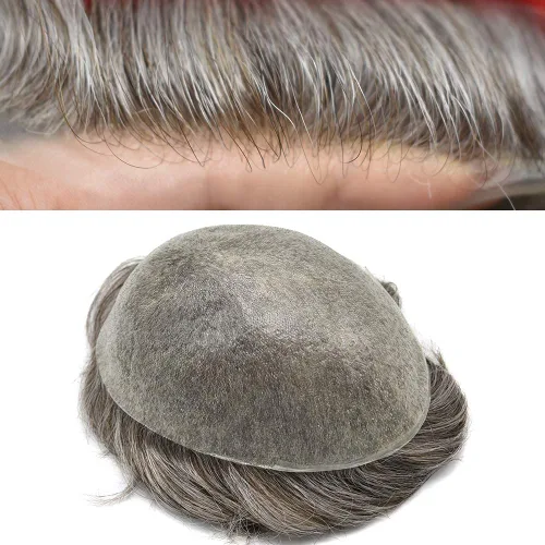 Miniatura 11 de Toupee - Sistema de cabello humano de repuesto para hombre, pieza de cabello humano con bucle en V de poliuretano de 0.002 in, peluca de piel fina