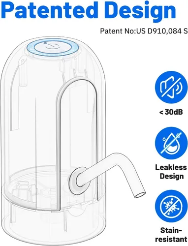 Miniatura 2 de Bomba de agua para botellas de agua, bomba de agua eléctrica portátil de carga USB para botellas de agua universal de 5 galones Blanco