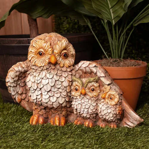 Miniatura 2 de Alpine Corporation QFC366HH - Estatua de jardín de búho para interiores y exteriores, estatua de la familia de búho amoroso, 11 pulgadas de alto