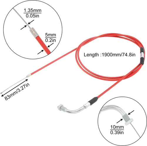 Miniatura 3 de Windance 190 cm 74.8" Cable de Acelerador de Rendimiento Alto para Motocicleta, Cable de Acelerador Ajustable de Carburador de Deslizamiento Plano