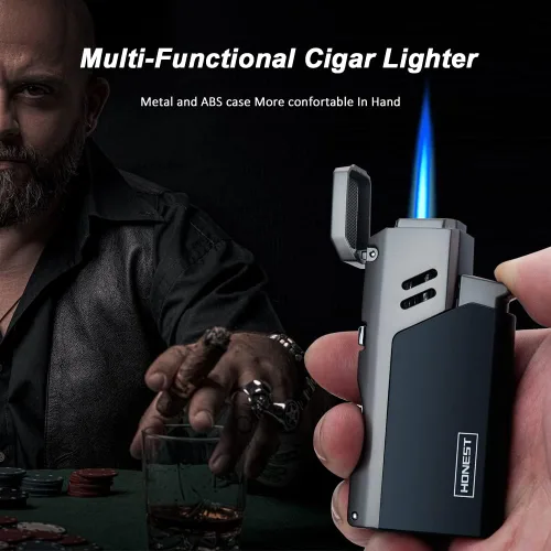 Miniatura 6 de PROMISE Jet Torch - Encendedor de puros, llama ajustable, recargable con butano, para exteriores (gris)