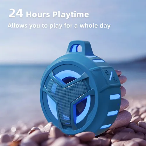 Miniatura 7 de EBODA Altavoz impermeable Bluetooth para ducha, IPX7, flotante, portátil, inalámbrico, pequeños altavoces con luz, tiempo de reproducción de 24 Azul