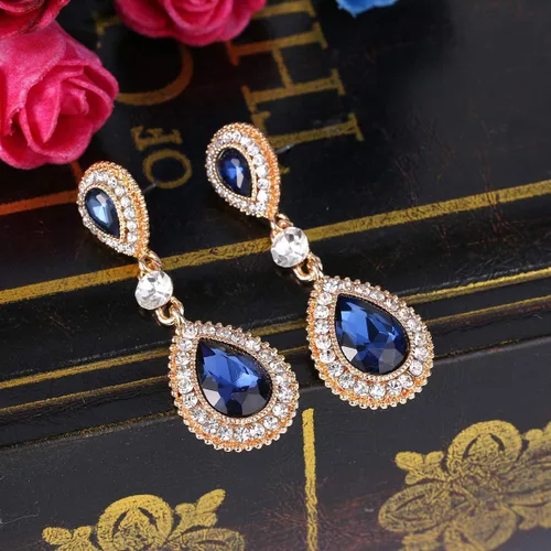 Miniatura 3 de BriLove 8 pendientes colgantes de cristal con forma de lágrima para mujer Cristal