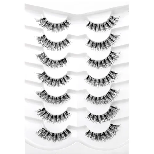 Miniatura 102 de Medias pestañas postizas con banda transparente, finas, estilo ojo de gato, naturales, cortas, pequeñas, acento 3/4, de visón sintético, tiras