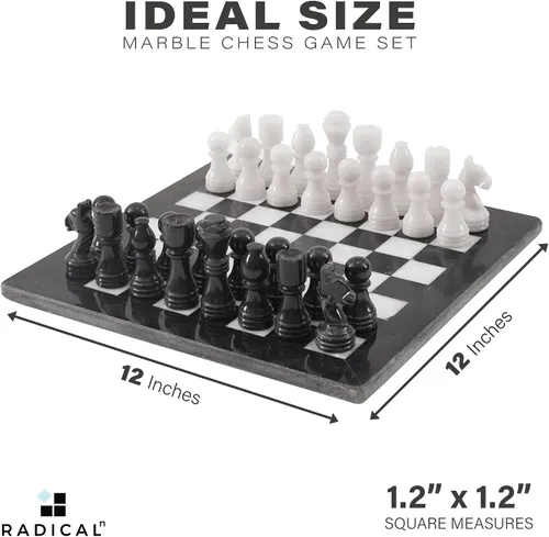 Miniatura 5 de Radicaln Juego de ajedrez de mármol de 12 pulgadas en blanco y negro, hecho a mano, juegos de mesa clásicos para adultos, tablero de ajedrez