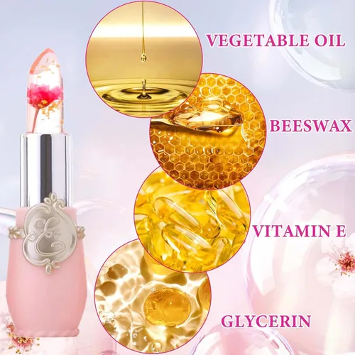 Miniatura 3 de 2 lápices labiales de gelatina de flores de cristal, lápiz labial transparente con flor en el interior, bálsamo labial teñido que cambia