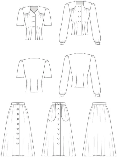 Miniatura 3 de Patrón de los años 40, versátil vestido de dos piezas superior y falda - 33 - 43.5 pulgadas (33.1 in - 43.5 in), blanco y negro (MC3689)