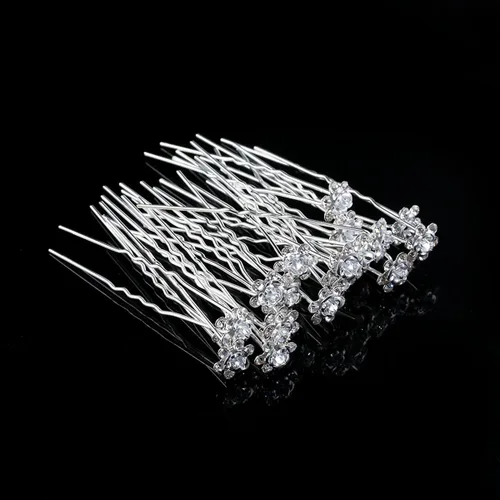 Miniatura 2 de 20pcs Rhinestone Rose Flower Hair Bobby Pin Crystal Bride Wedding Metal Clip de pelo Decoración U forma joyería accesorios, Cabello de cristal