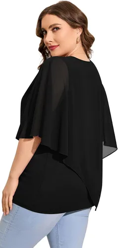 Miniatura 3 de OLRIK Blusas de verano de talla grande para mujer, blusas de gasa casuales elegantes de manga corta