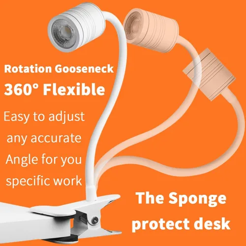 Miniatura 4 de Luz LED de 3 brillos con abrazadera, lámpara LED portátil de clip, clip USB en la lámpara de escritorio, luz de lectura nocturna de cuello de cisne