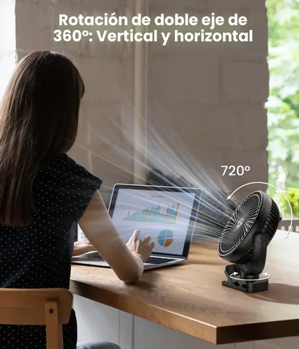 Miniatura 7 de Korbot Ventilador de clip de 8 pulgadas, batería portátil de 20000 mAh recargable con 3 velocidades y fuerte flujo de aire, ventilador USB