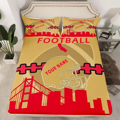 Miniatura 14 de Erosebridal Juego de sábanas bajeras personalizadas de fútbol americano para niños y niñas, juego de cama de jugadores de fútbol, juego de ropa