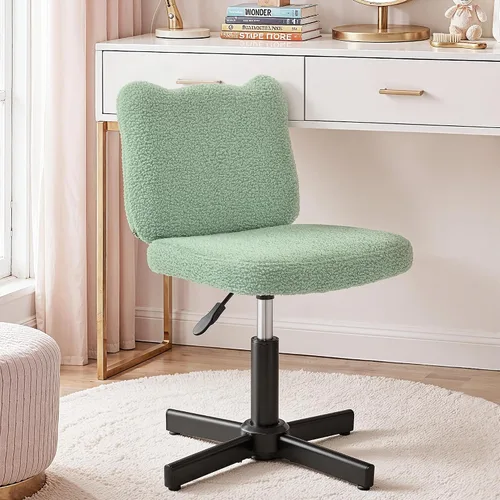 Miniatura 12 de LUE BONA Taburete de tocador ajustable con respaldo ancho con orejas de oso femenino, taburete giratorio de 360° para sala de maquillaje, otomana
