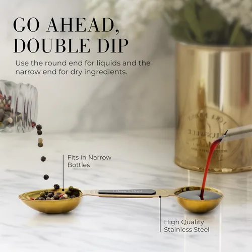 Miniatura 5 de Cucharas medidoras magnéticas doradas con nivelador, con 8 piezas de estilo mejorado, de doble cara, apilables, juego de cucharas medidoras doradas