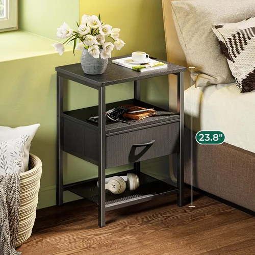 Miniatura 4 de Huuger Mesita de noche con cajón de tela, mesa auxiliar con estante de malla, mesita de noche para dormitorio, cómoda de cajones de tela, estante