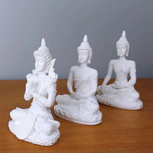 Miniatura 2 de HYFAN Estatua armoniosa de meditación de Buda de piedra arenisca para manualidades, escultura de Feng Shui, decoración para el hogar, oficina