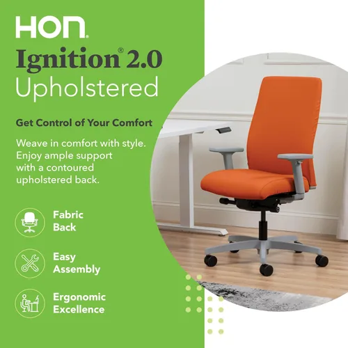 Miniatura 3 de HON Ignition 2.0 - Silla de oficina de tela, tapizada, brazos ajustables, silla de oficina ergonómica ejecutiva reclinable, con inclinación