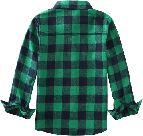 Miniatura 2 de Yinggeli Camisas a cuadros para niños y niñas, camisas de vestir de franela de manga larga con botones 2T - 8T