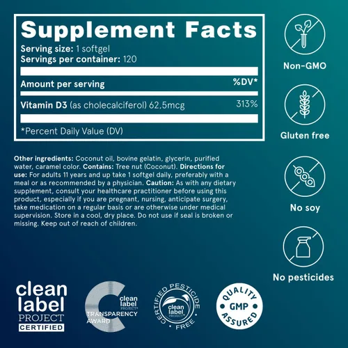 Miniatura 4 de Puori Cápsulas blandas de vitamina D3, 2500 UI (62.5 mcg) – Suplementos de vitamina D3 de rápida absorción para apoyo del sistema inmunológico