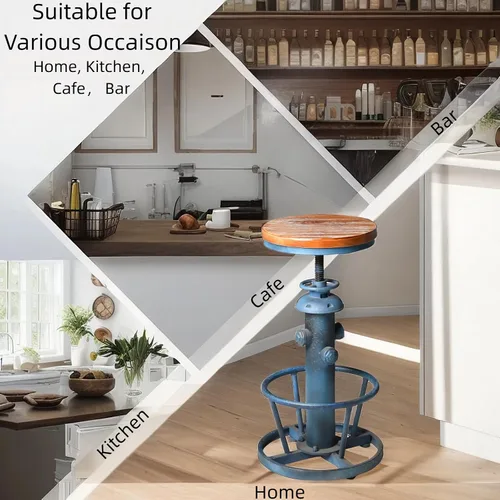 Miniatura 3 de Taburete de bar retro industrial giratorio para isla de cocina, 24.8-30.7 pulgadas, altura ajustable, diseño vintage de boca de incendios, taburetes