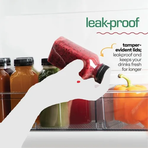 Miniatura 5 de DECADORN Botellas de plástico de 8 onzas con tapas, 12 unidades - Botellas para hacer jugos - HECHAS EN EE. UU. Botellas mini transparentes