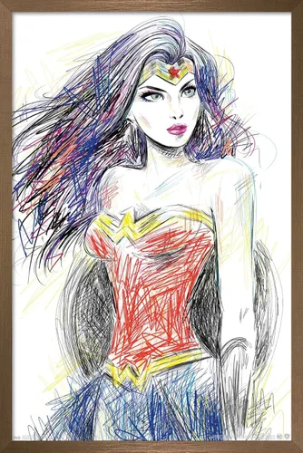 Miniatura 16 de Trends International DC Comics - Wonder Woman - Póster de pared de boceto, 14.725 x 22.375 pulgadas, versión enmarcada de madera de granero
