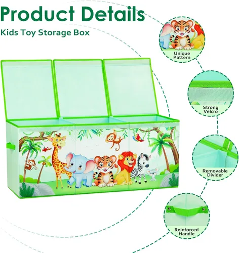 Miniatura 3 de Cofre de Juguetes Grande Organizador con Tapa Abatible para Niños, Caja de Almacenamiento de Juguetes Oxford Plegable con Asas para Niños y Niñas