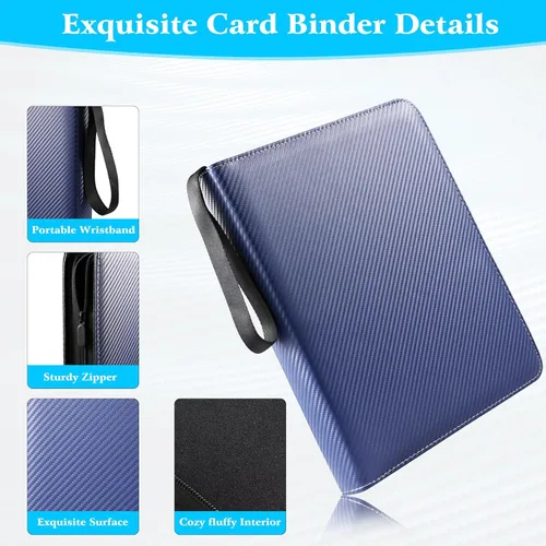Miniatura 3 de WOT I - Carpeta de tarjetas de béisbol con cremallera y 900 bolsillos de doble cara, tarjetero para tarjetas de béisbol y fútbol, color azul oscuro