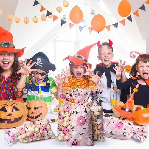 Miniatura 5 de Yeaqee 100 bolsas de regalo Little Boo Baby Shower – Bolsas rosadas de dulces de Halloween – Bolsas de regalo a granel para niños regalos de fiesta