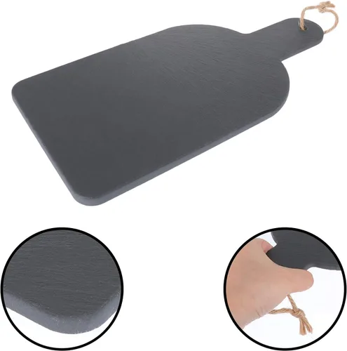 Miniatura 7 de Luxshiny Tabla de queso de pizarra, platos de piedra para charcutería, plato de queso, tabla para servir sushi, sashimi, plato de carne con asa