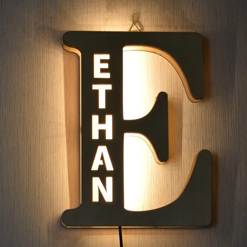 Miniatura 9 de Luz nocturna LED personalizada, letra inicial de madera grabada con nombre para familiares amigos, alfabeto, dormitorio, boda, Navidad, Halloween y j