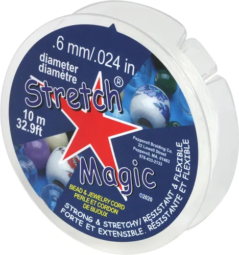 Stretch Magic Hilo elástico para cuentas – Color transparente, 0.6 mm de diámetro, 10 metros (32 pies) - Fácil de anudar, hilo fuerte y elástico