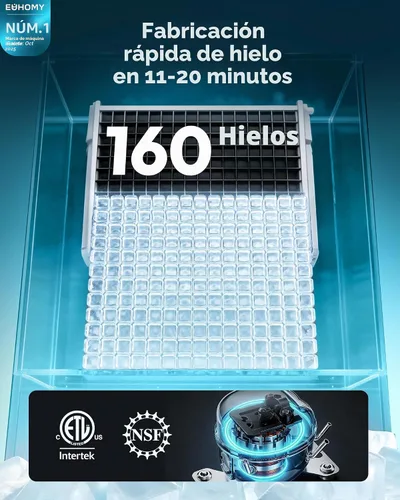 Miniatura 2 de EUHOMY Máquina comercial para hacer hielo de 400 libras/24 horas, aprobación ETL, máquina de hielo industrial, almacenamiento de 250 libras, lista
