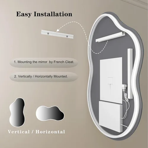 Miniatura 8 de SMIROR Espejo de Baño Retroiluminado Irregular con Luces 20 x 32, Espejo de Tocador con Luz LED Asimétrica en Forma de Nube para Pared
