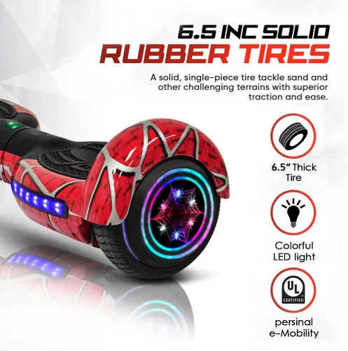 Miniatura 3 de Patineta autoequilibrante con patrón de araña para niños de 6 a 12 años, con altavoz Bluetooth y luces LED, patineta de 6.5 pulgadas, certificación