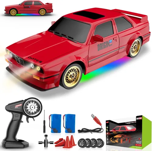Coches de Control Remoto Escala 1:16 Coche RC de Deriva 2.4Ghz 30KM/H Alta Velocidad 4WD RTR Coche de Carreras con Neumáticos de Deriva Luces LED 2