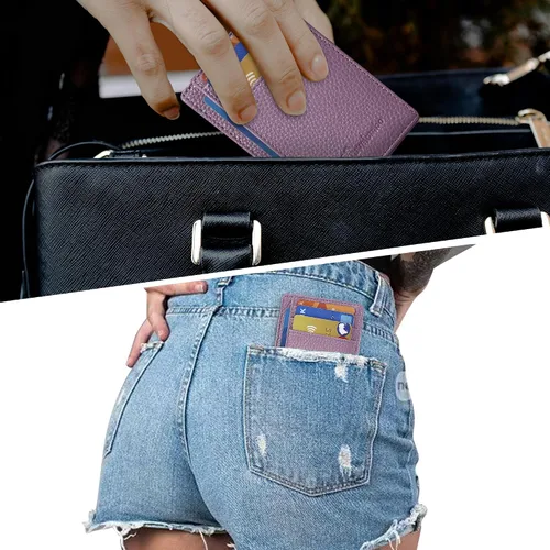 Miniatura 132 de Travelambo billetera mediana y minimalista de cuero para bolsillo frontal, con bloqueo de interferencia de radiofrecuencia