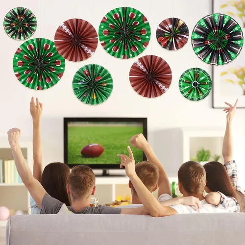 Miniatura 4 de Outus 9 piezas de decoración de fiesta de fútbol para colgar abanicos de papel de fútbol, béisbol, aula, decoración de pared de techo para deportes